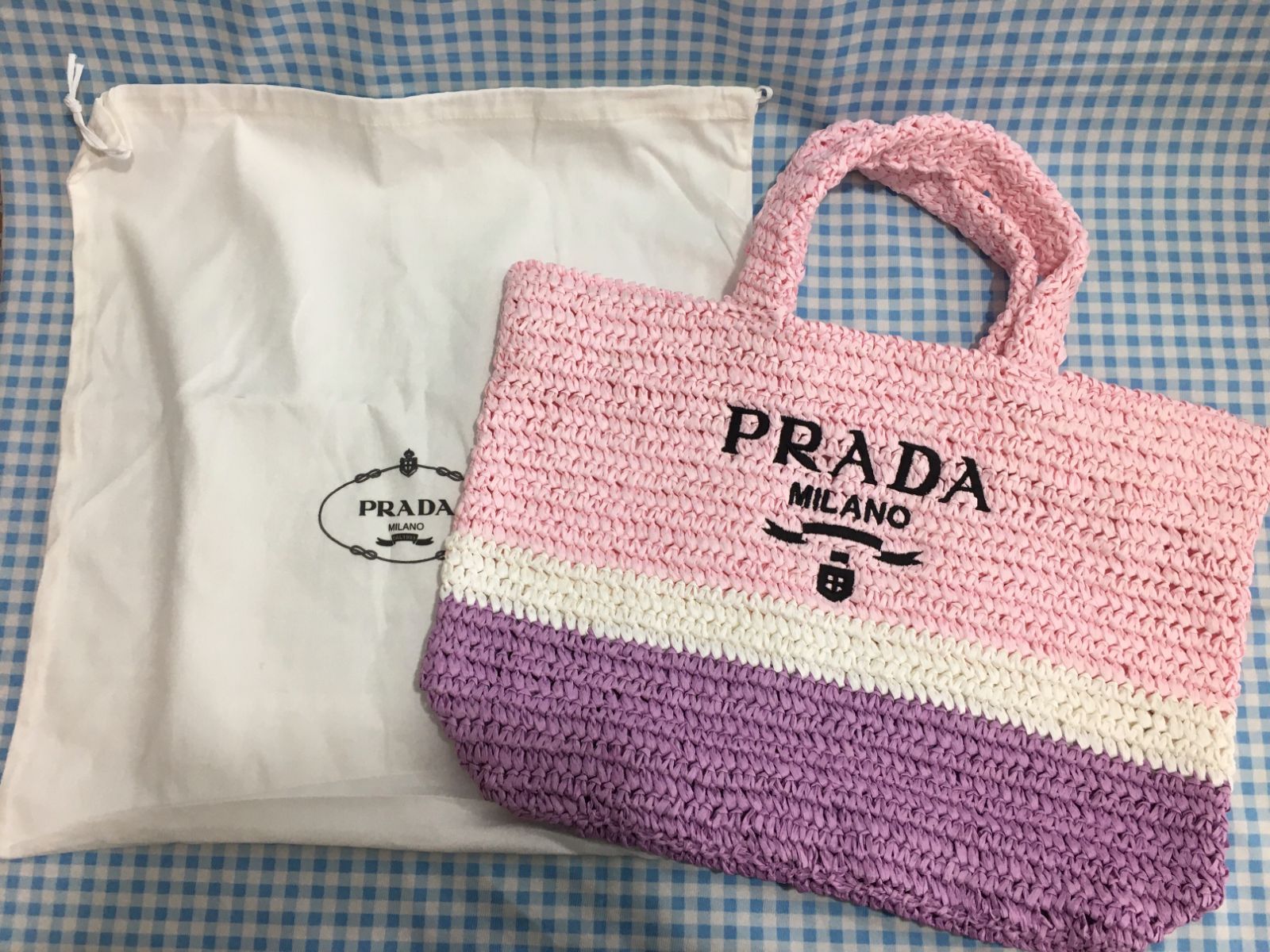 PRADA プラダ クロシェ トートバッグ カゴバッグ ラフィア ピンク ラージ