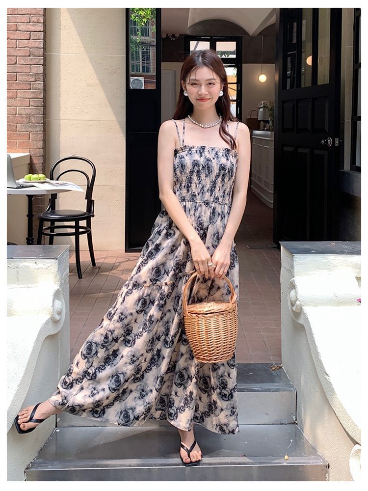 スタイル ロマンチック キャミワンピ 花柄ワンピース シフォンスカート