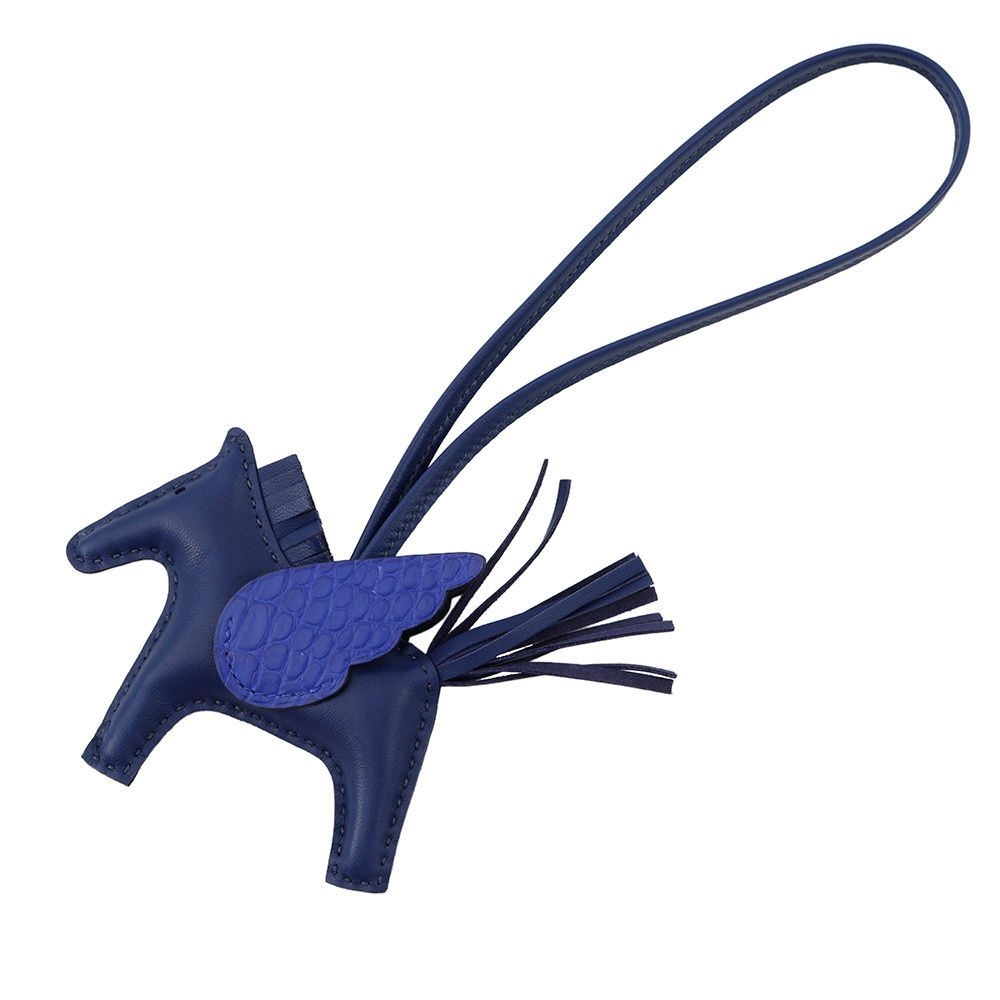 エルメス バッグチャーム ロデオPM ペガサス タッチ ブルーサフィール|ブルーエレクトリック ラムスキン|アリゲーターマット U刻印