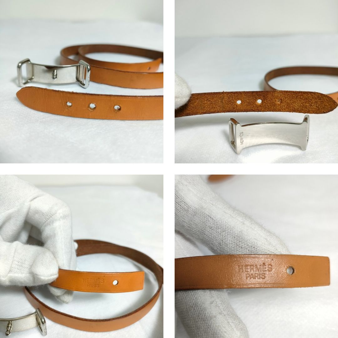 HERMES 2406602513 ＃ HERMES エルメス レザー アピ2 ブレスレット メンズ ブラウン チョーカー シルバー金具 ケース付き  | www.leissafeitosa.com.br - エルメス