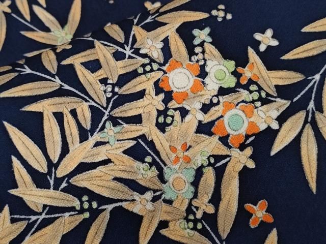 平和屋着物○上質な小紋 枝垂れ花文 黒地 金彩 正絹 逸品 CAAU2653yc