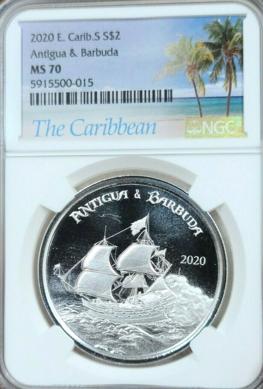 2020 EAST CARIBBEAN STATES SILVER 2 DOLLARS ANTIGUA BARBUDA NGC MS 70