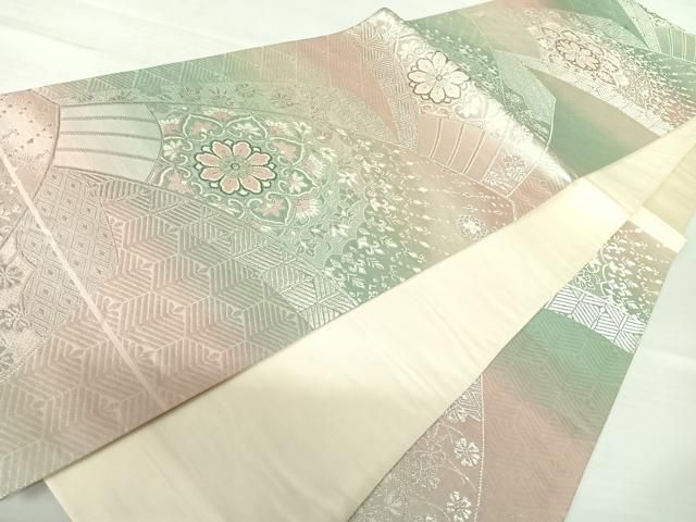 平和屋着物◎六通柄袋帯　正倉院花文　プラチナ二重箔　正絹　逸品　DABE3838qp 平和屋着物◎六通柄袋帯 正倉院花文 プラチナ二重