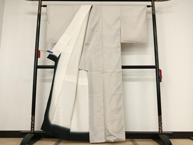 平和屋着物○本場縞大島紬 白大島 格子 正絹 逸品 AAAY1601np