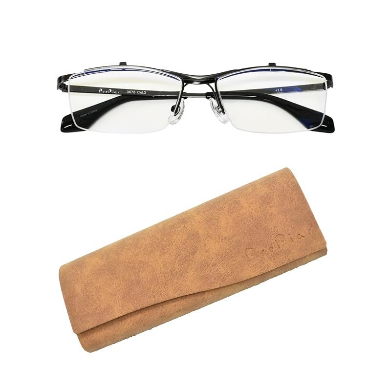 PrePiar 跳ね上げ式老眼鏡 老眼鏡 フリップアップ メンズ リーディンググラス 遠近両用 ブルーライトカット 3ヶ月 ケース付き 2.0