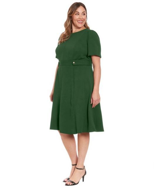 送料無料 ロンドンタイムス レディース ワンピース トップス Plus Size Fit - Flare Scuba Crepe Midi Dress Eden Green