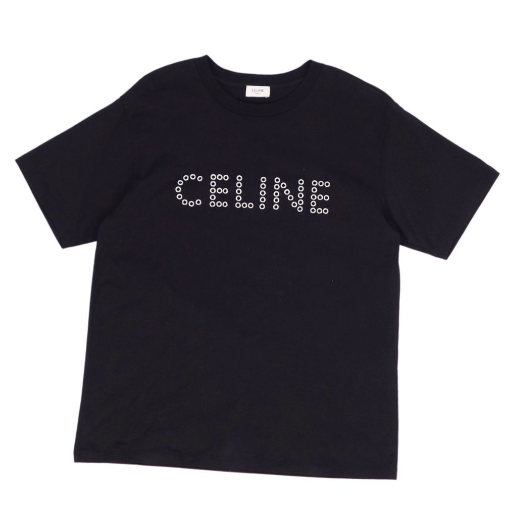 美品 セリーヌ CELINE Tシャツ カットソー ロゴ スタッズ ハトメ コッ 