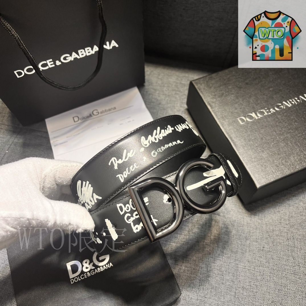 今日特価】Dolce&Gabbana 4.0cm ブラックプリント 小牛皮ベルト