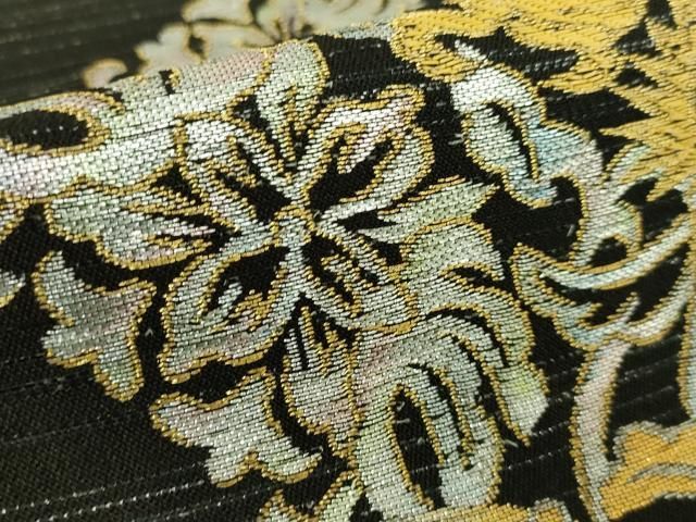 平和屋着物□極上 六通柄 本袋帯 唐獅子 龍 黒地 金銀糸 逸品