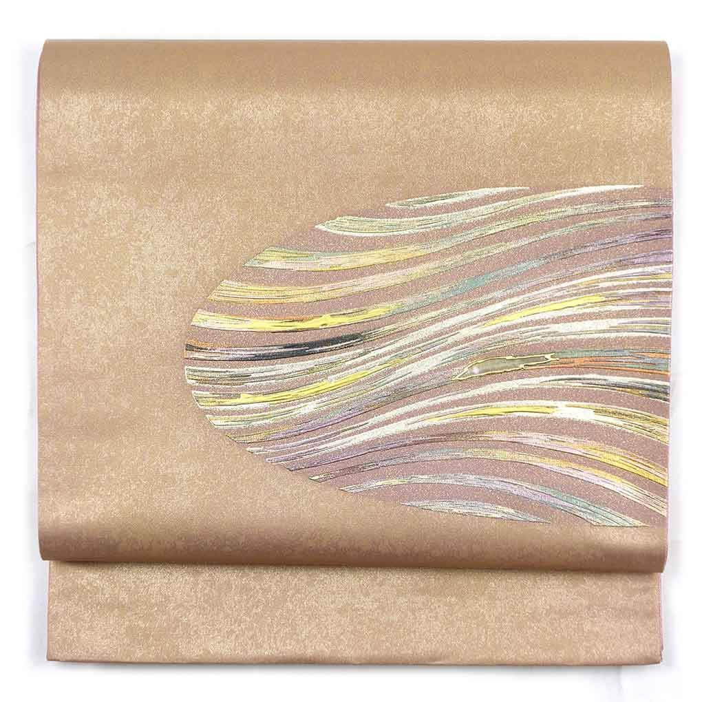 袋帯 幅31cm 長さ435cm レディース 螺鈿 秋冬春用 正絹 シルク ブラウン リメイク リユース リサイクル 呉服のきくや