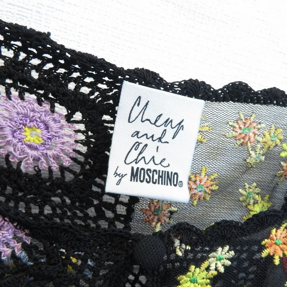 モスキーノ MOSCHINO 鍵編み レース カーディガン ボレロ 花刺繍