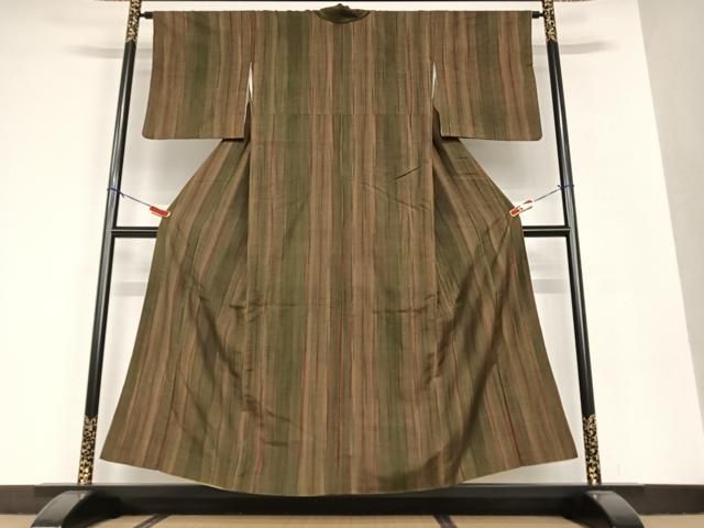 平和屋着物○上質な紬 鳥 縞 正絹 逸品 AABC0031zg