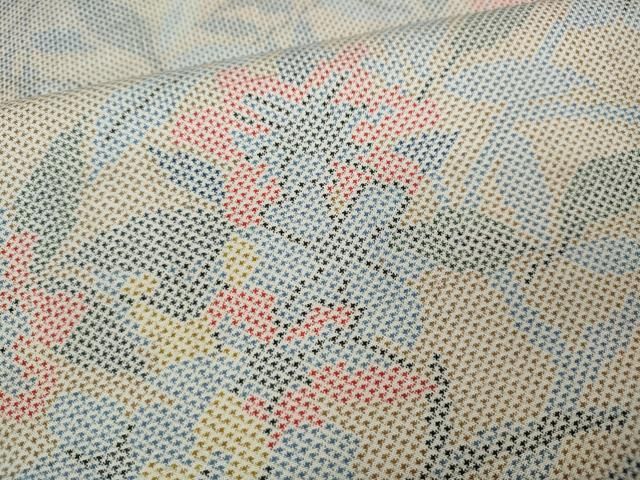 平和屋着物○本場大島紬 白大島 7マルキ 風景草木文 総絣 前田