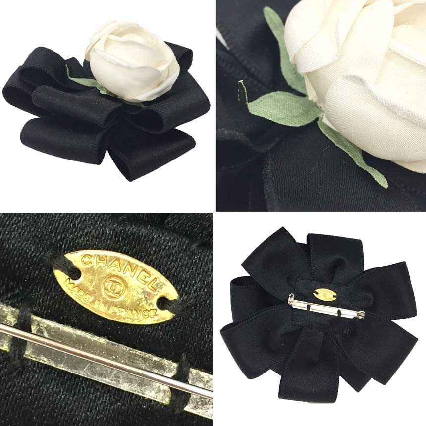 レア物 シャネル CHANEL カメリア コサージュ ブローチ 花 白黒