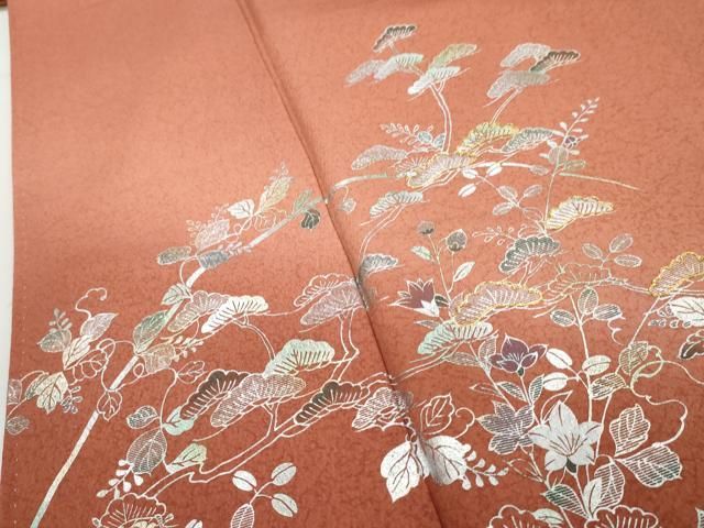 平和屋着物○訪問着 駒刺繍 鹿の子枝花文 黒地 暈し染め