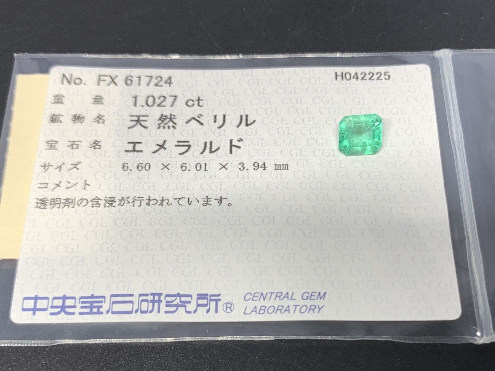 1.027ct 中央宝石ソーティング付き