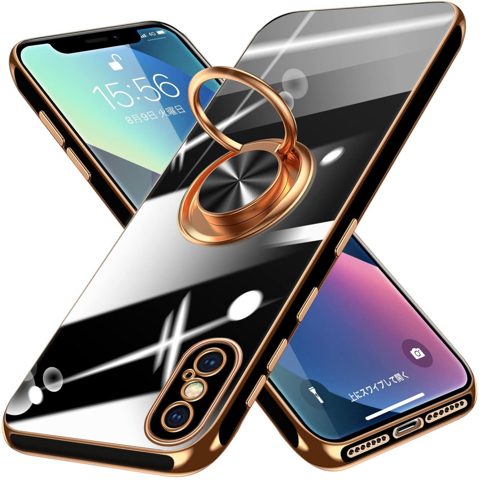 【送料無料】iPhone Xs Max 用ケース リング付き メッキ加工 クリア TPU 耐衝撃 驚くほどの手触り 車載ホルダー対応 軽量 薄型  レンズ保護 マット感 人気 落下防止 アイフォン Xs Max 透明 スマホケース 黒 MD-6DDD-05-01