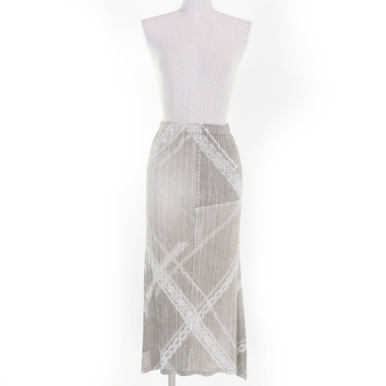 PLEATS PLEASE プリーツプリーズ イッセイミヤケ PP61-JG605 転写プリント ロングスカート ベージュ 3 日本製 正規品 レディース