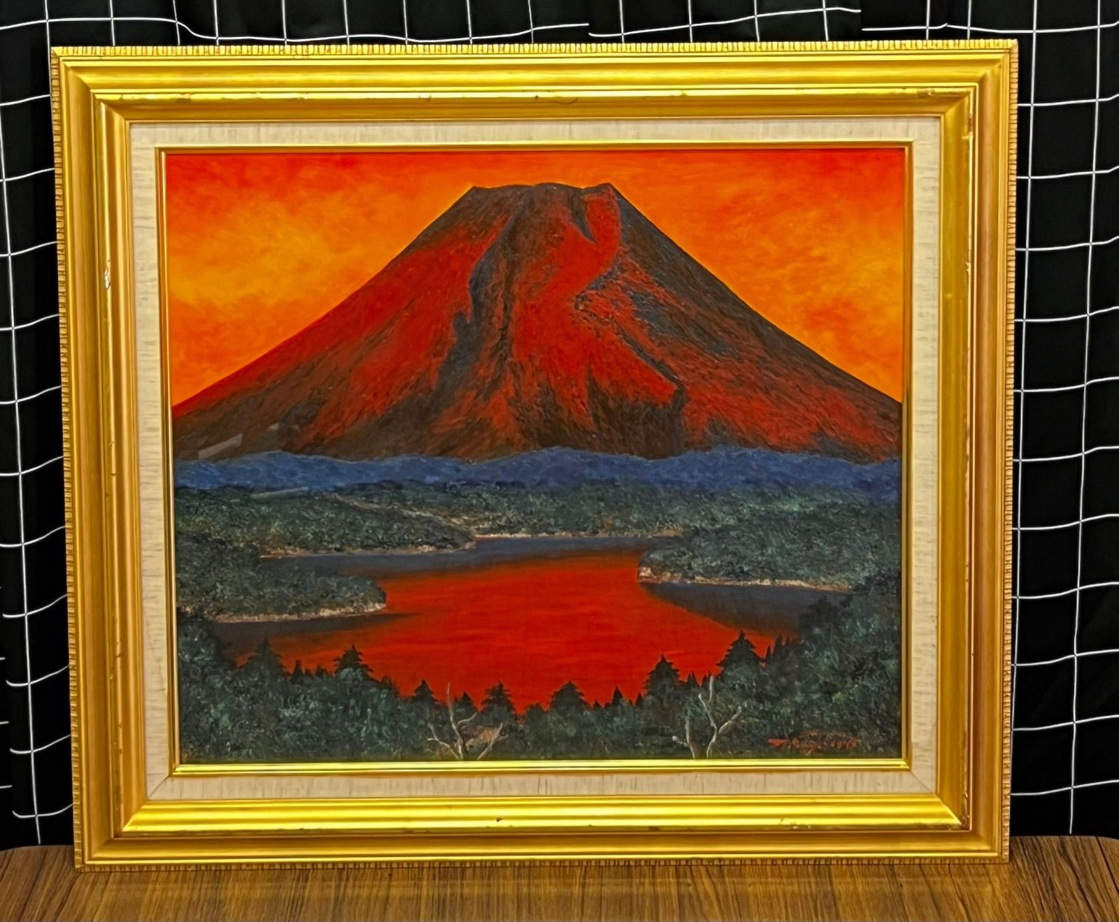 油彩画 油絵 高山勝雄 【朝の風景 富士山】 F10号 赤富士 額縁 額装 インテリア 直筆サイン 裏書あり - メルカリ