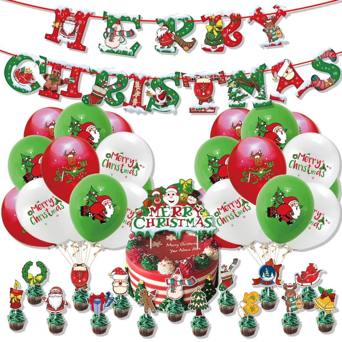 【新着商品】クリスマス バナー クリスマス クリスマス ケーキのデコレーション メリー セット 赤、緑、白の風船 セット デコレーション 幼稚園  デコレーション 装飾 店舗 装飾 パーティー 屋内と屋外のクリスマス バルーン Christmas パーティー M