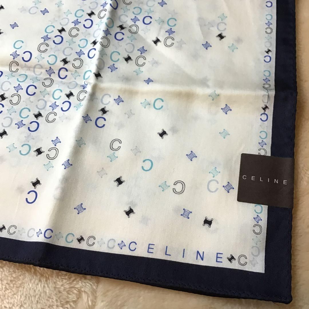 セリーヌ ハンカチ ミニスカーフ マカダム Cロゴ CELINE 大判 水色
