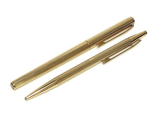 ●MONTBLANC モンブラン ノブレス 万年筆 ペン先 K14 585 ボールペン セット|am-A-209-5584-11.6| |本物| 筆記具|ブランド|14金ペン Montblancのゴールドボールペン ストライプデザインで を演出
