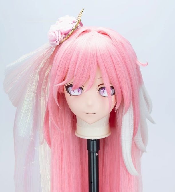全頭マスク カツラ付き ロック付き NO.165 フルマスク ドール ヘッドロリータ人形 コスプレ 変身 仮装 着ぐるみ 二次元美少女