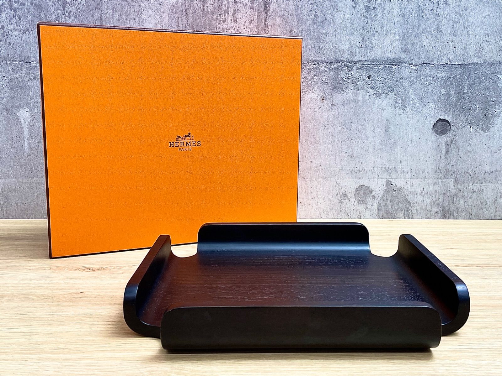 C-12096 HERMES エルメス 木製レタートレイ デスクトレイ ウッド トレー ブラック