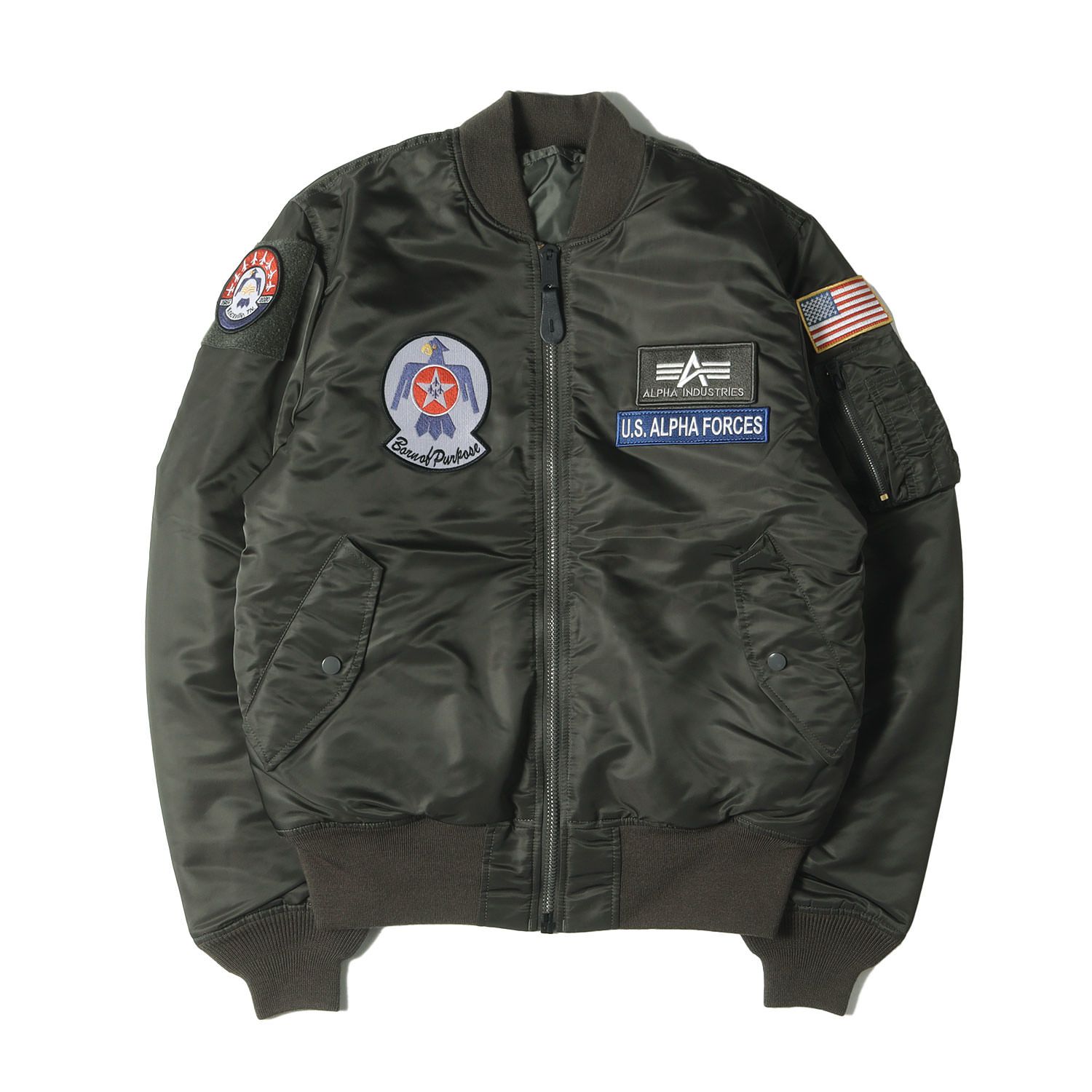 美品 ALPHA アルファ ジャケット サイズ:L サンダーバードモデル MA1 フライトジャケット AIR CREW JAPAN FIT MA-1 レプリカグリーン アウター ブルゾン 上着【メンズ】