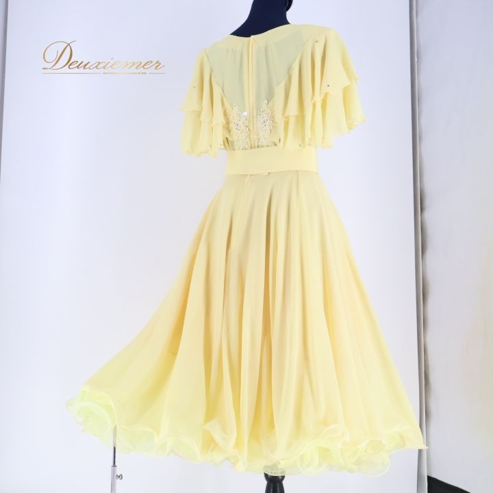 新品 社交ダンス 黄色 スカート ツーピース セットアップ ワルツ 2839