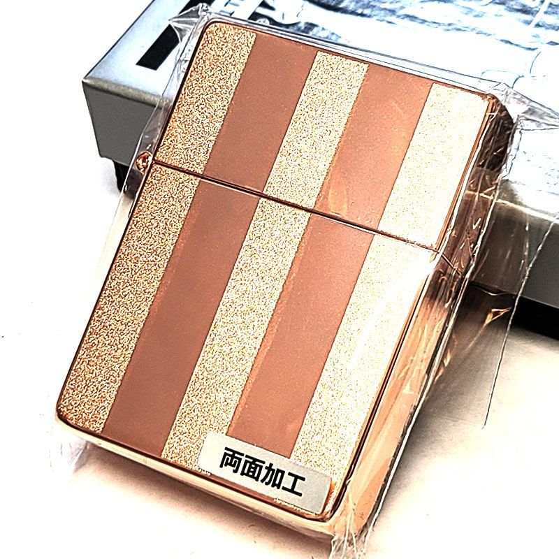 ZIPPO ライター 1935復刻 ピンクゴールドライン 両面加工 ジッポ 鏡面