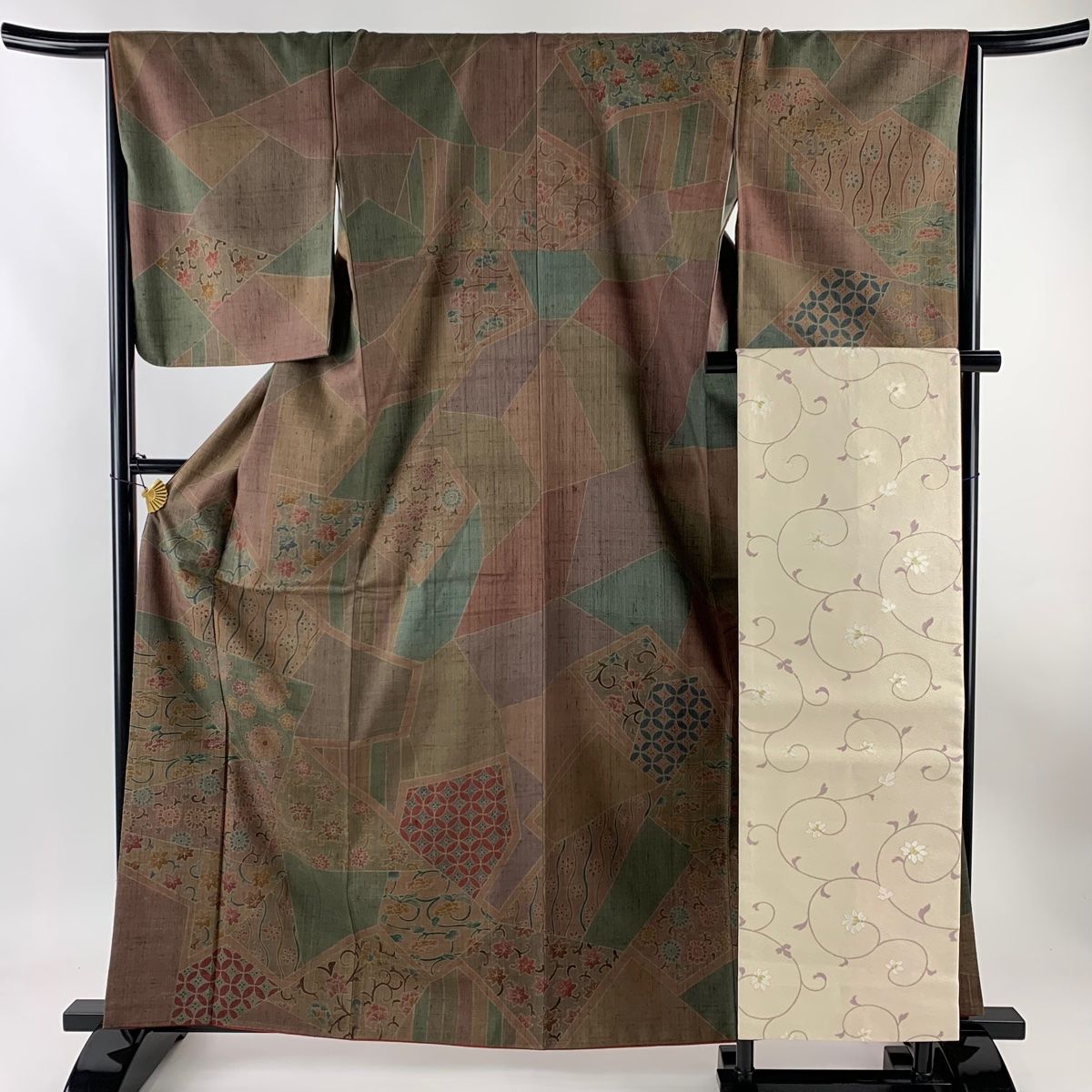 斉藤上太郎 小紋 モノトーン 籠目 立涌 モード シック 着物 022a