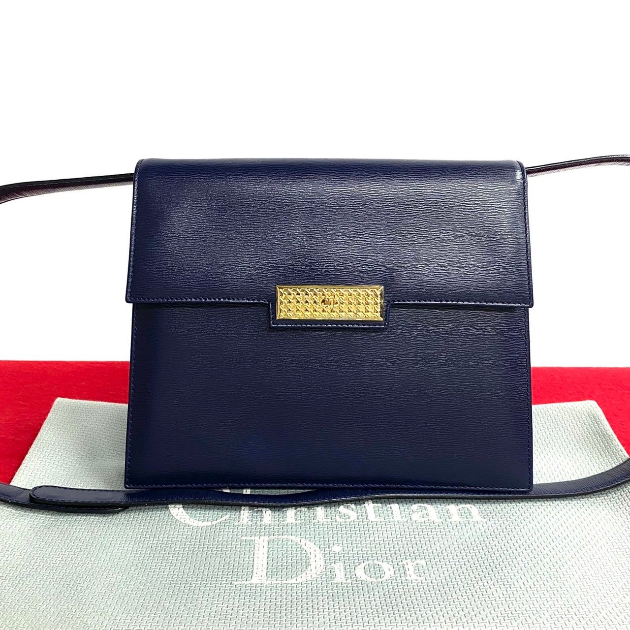 極 美品 希少品 Christian Dior ディオール CD ロゴ 金具 レザー 本革 