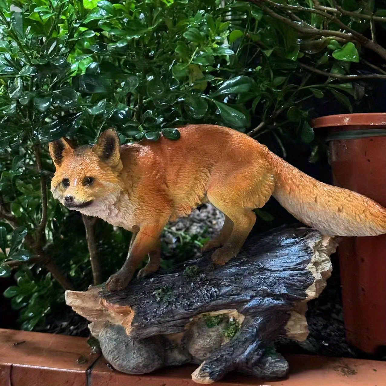 キツネ きつね フィギュア リアル 置物 かわいい 21.5cm 樹脂像 木