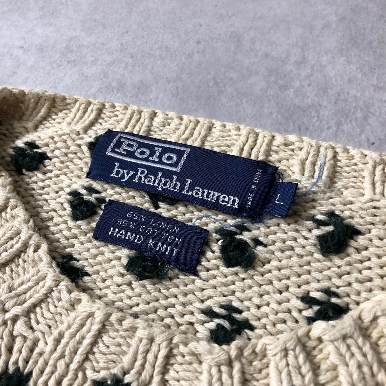 【90s】ラルフローレン　ポロベア　リネン・コットンニット　ハンドニット POLO RALPH LAUREN 良品 90S ポロラルフローレン リネン×コットン