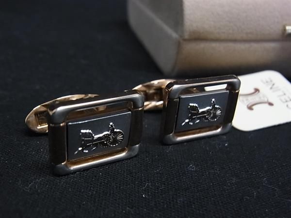 未使用セリーヌ カフス 馬車 マカダム トリオンフ カフスリンクス カフスボタン セリーヌ カフス ネクタイ 馬車柄 マカダム ロゴ ゴールド