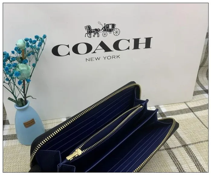 コーチ 長財布 COACH 財布 ネイビー系マルチ PVC フローラル プリント ...