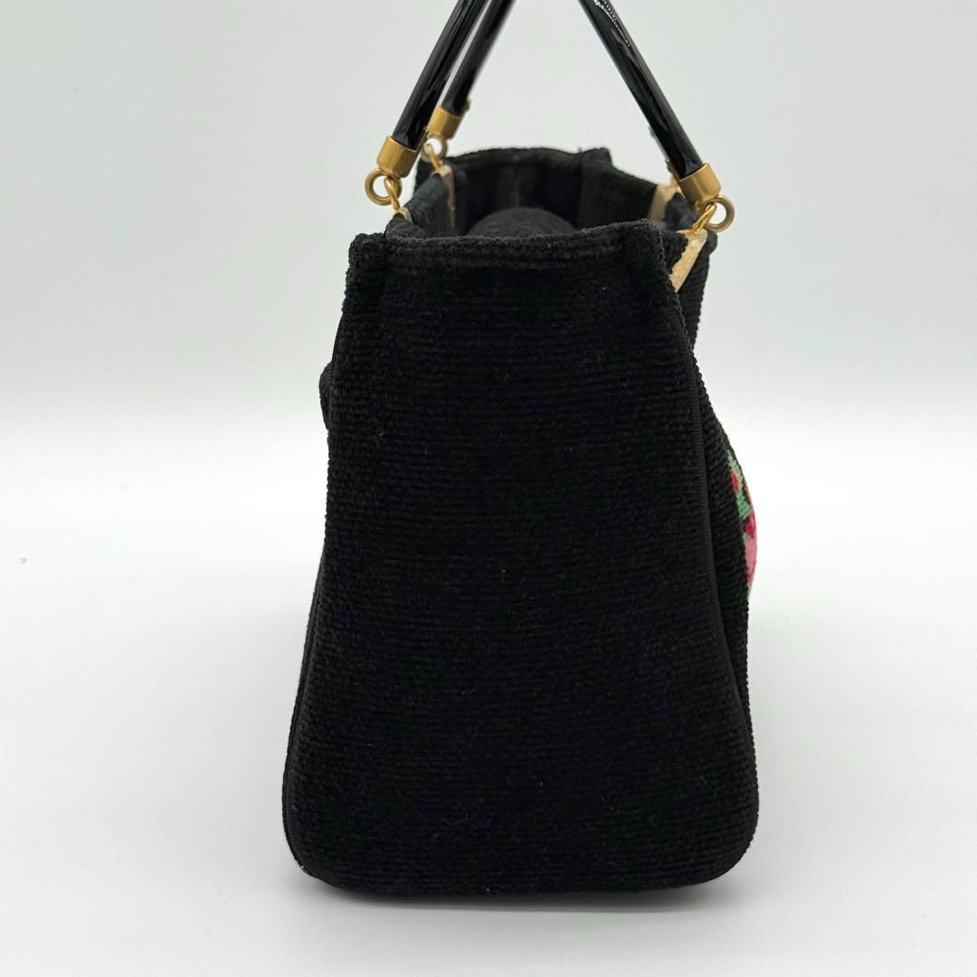 【美品】FEILER フラワーモチーフ ハンドバッグ フォーマル ブラック 美品】FEILER フラワーモチーフ ハンドバッグ フォーマル
