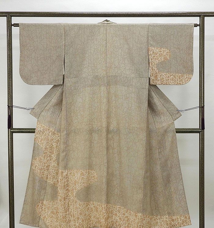 単衣 訪問着 正絹 単衣 流水露芝模様 身丈151.5cm 裄丈62.5cm 付下訪問