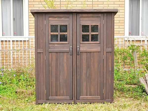 カントリー調木製大型物置小屋 ダークブラウン系 収納庫 物置 倉庫 465