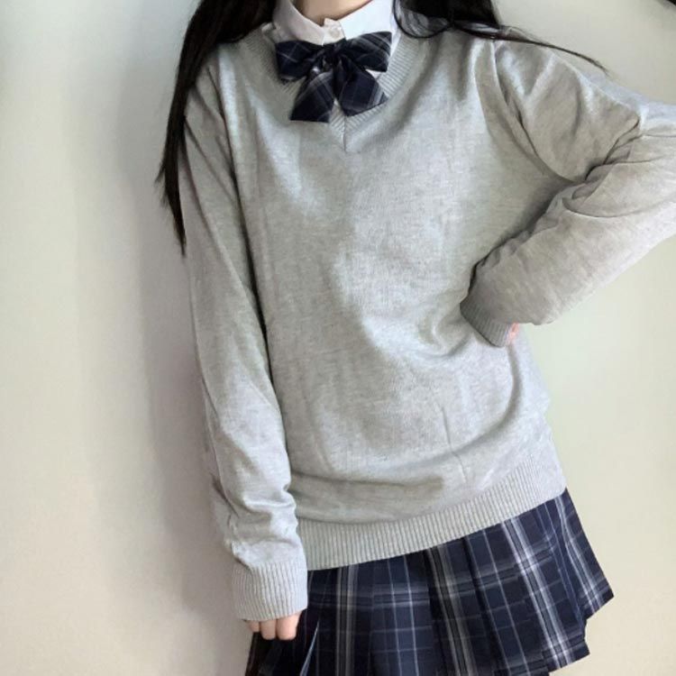 スクールセーター Vネック ニット セーター 長袖 制服 学生服 スクール セーター 男女兼用 JK制服 入学 通学 中学生 高校生 制服 セーター 学校 高校 男子高生 女子高生 無地 グレー 大き#chi4006