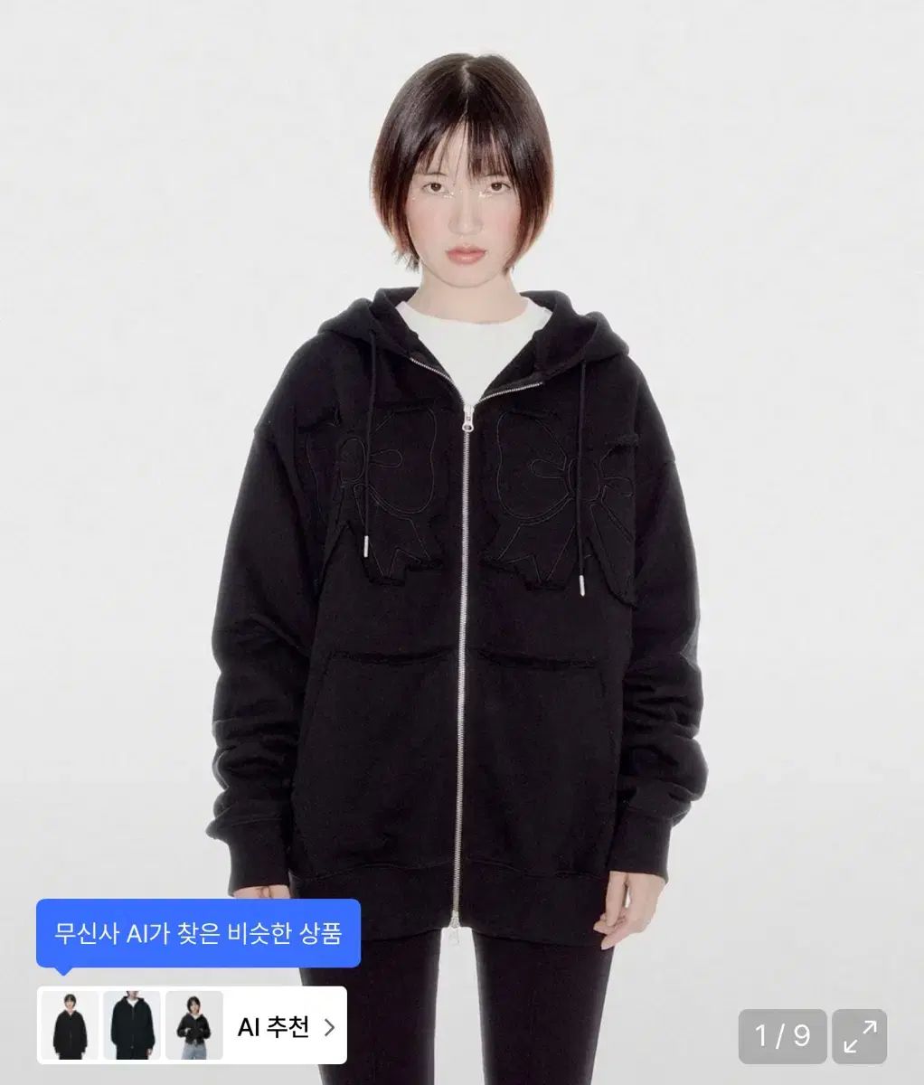 ユーヒー youhee リボン フードジップアップ ブラック