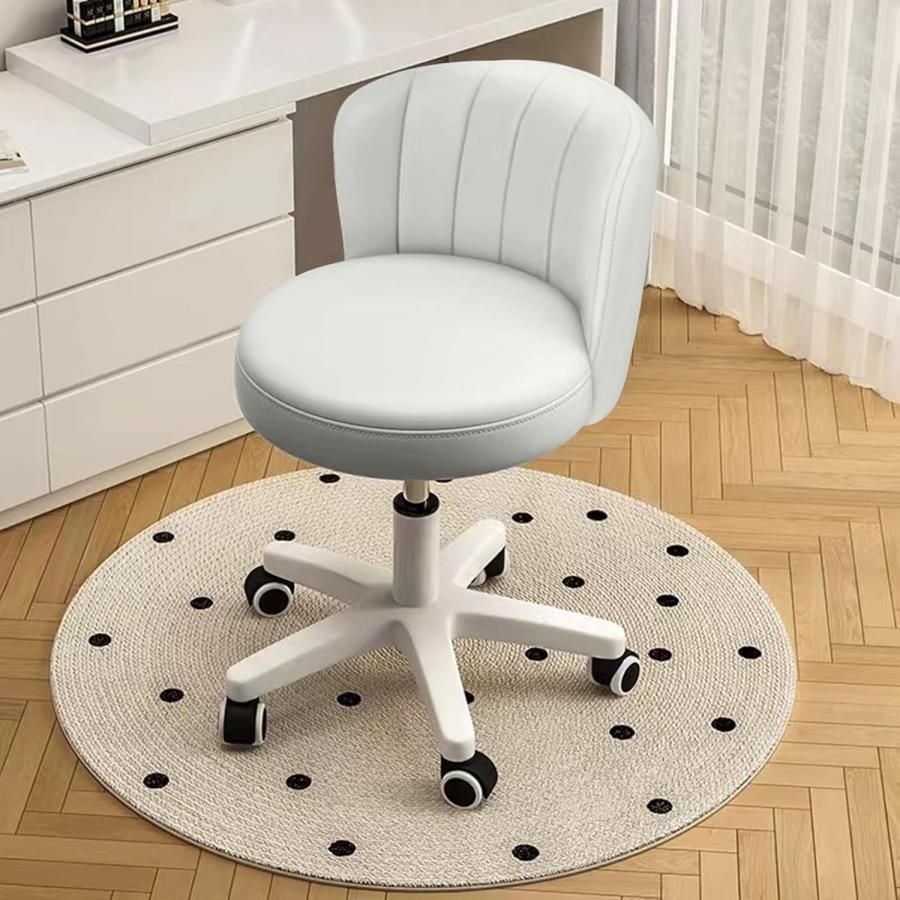 開封済 オフィスチェア 背もたれ スツール PUレザー 1脚 2脚セット 高さ調節 360°回転椅子 静音キャスター 在宅勤務 仕事 診察 美容室 35 35 70cm ホワイト 有名ブランドも見つかる！