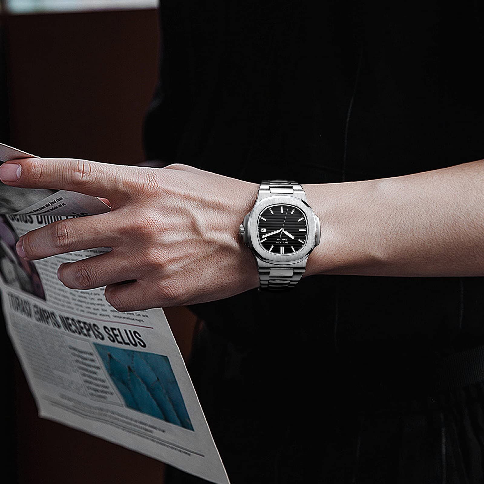 【色: ブラック】ROCOSJEWE 腕時計 メンズ 自動巻き アナログ時計 防