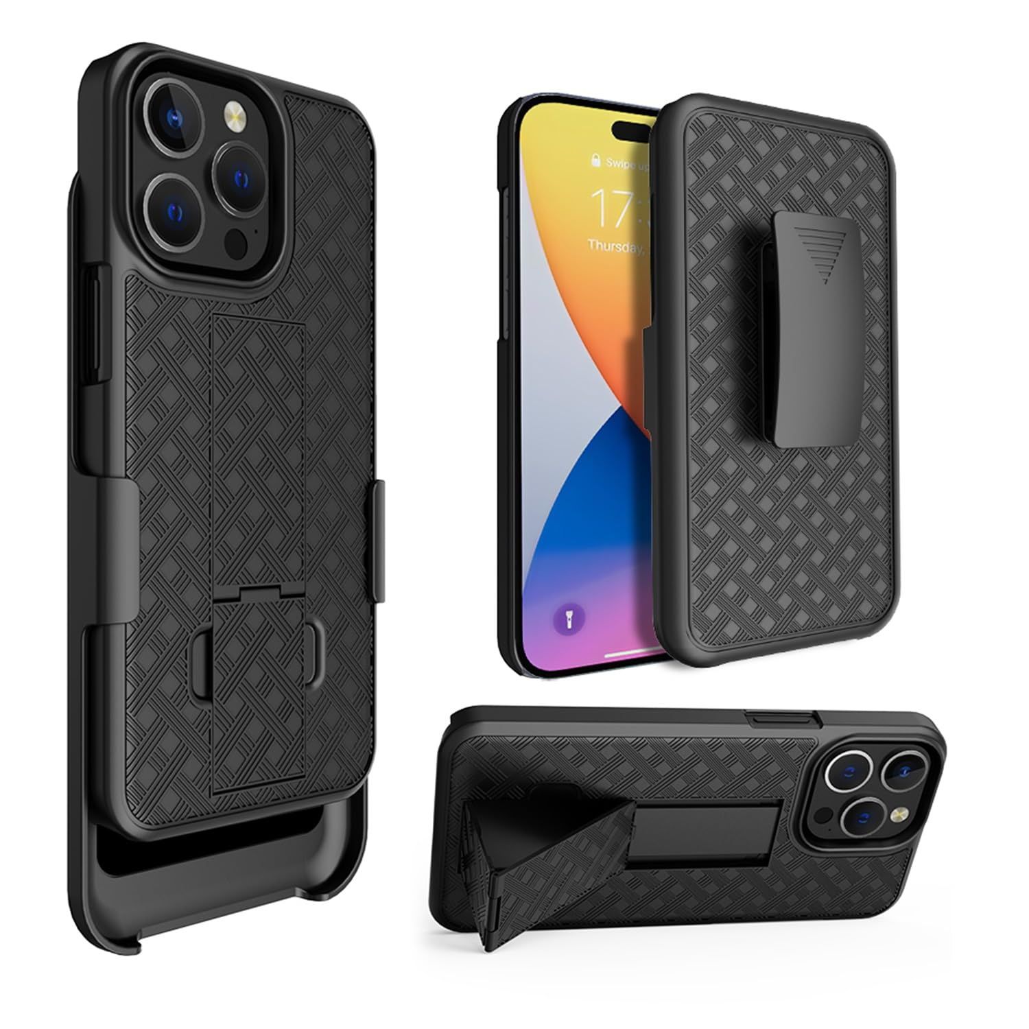 お得，豊富な HIDAHE iPhone 15 Pro用ホルスターケース コンボシェル スリム 頑丈 iPhone 15 Pro用 キックスタンド付きケースカバー スイベルベルトクリップホルスター 耐衝撃保護カバー 2023年発売 ブラック その他