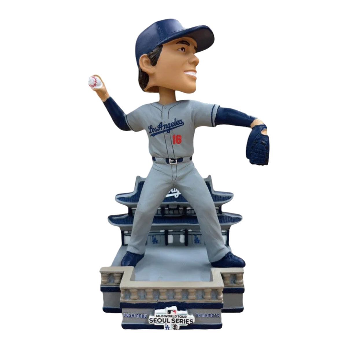 FOCO 山本由伸 グッズ LA ドジャース 開幕戦 ソウルシリーズ 2025 ボブルヘッド 8インチ 20.3cm MLB メジャーリーグ公式 グッズ FOCO社製 LA DODGERS ロサンゼルス ドジャース フィギュア 置物 背番号18 18番