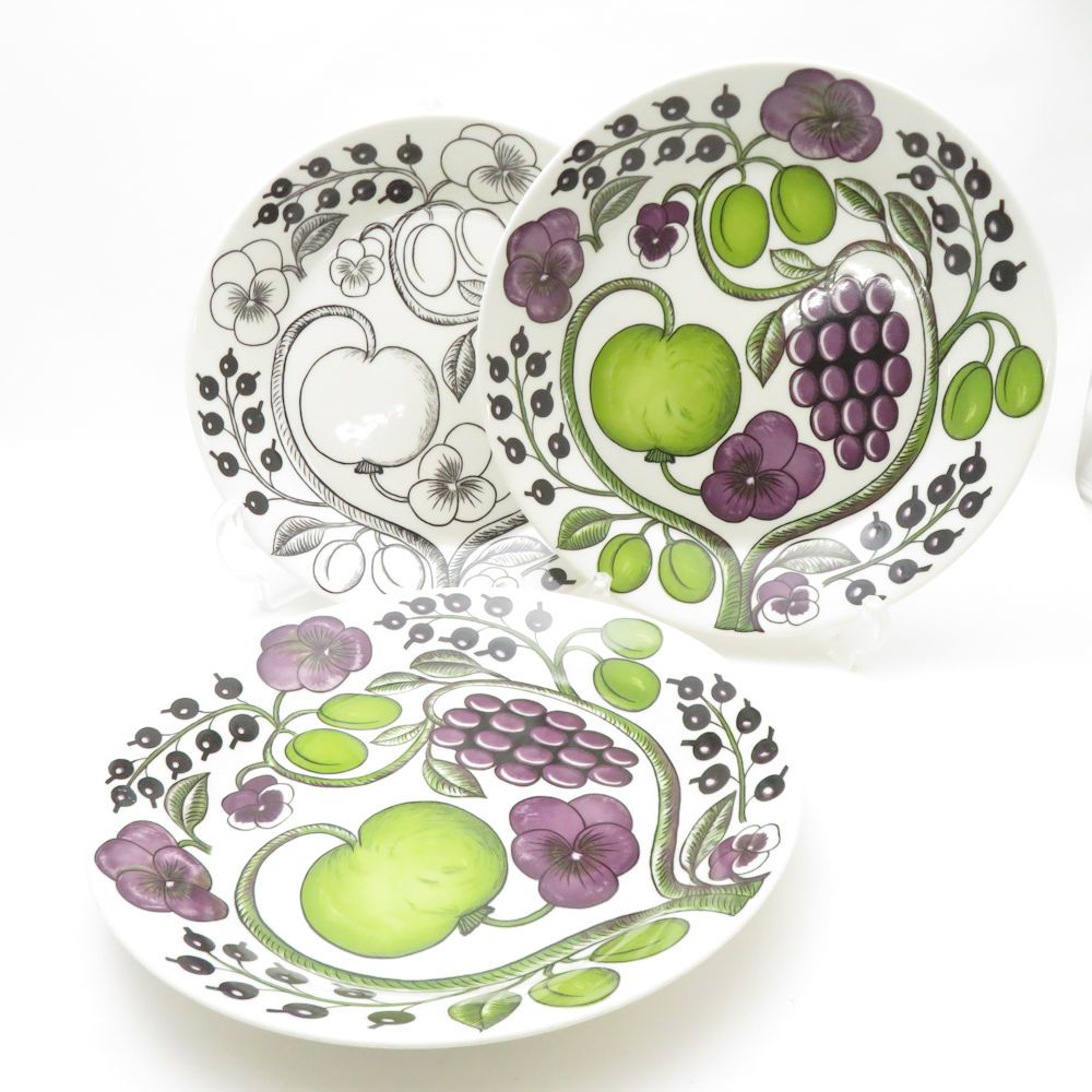 ARABIA アラビア パラティッシ ブラック＆パープル 大皿 3枚 セット 26cmプレート 旧刻印 SC8993G1