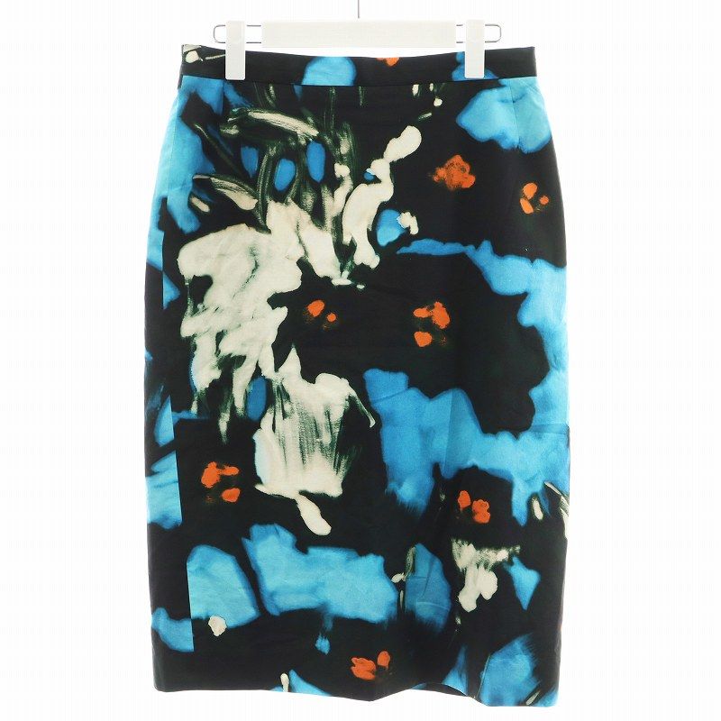 ドリスヴァンノッテン DRIES VAN NOTEN タイトスカート ロング丈 総柄 38 マルチ オレンジ 青 ブルー 黒 ブラック |AN49