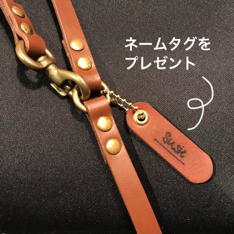 シンプルなレザーリード／アンティーク金具　※ネームタグ付き