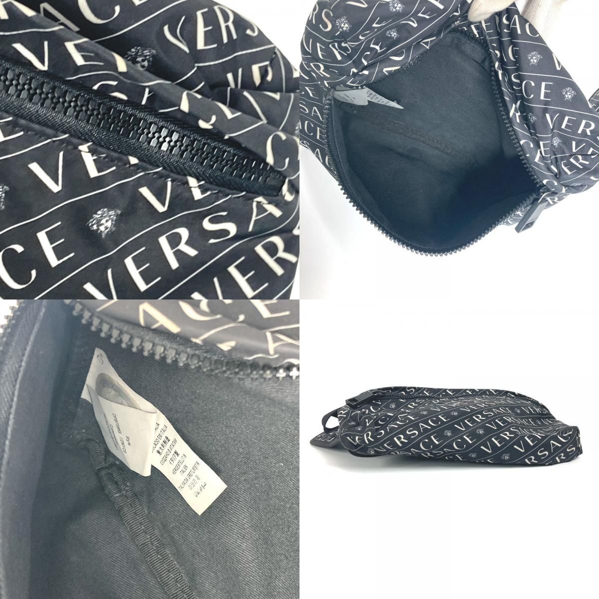 ⭐️VERSACE⭐️ ヴェルサーチ ロゴ総柄 ボディバッグ グレー ブラック VERSACE ヴェルサーチ ボディバッグ ロゴ メデューサ ナイロン